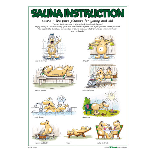 Sauna-Badeanleitung DIN A 4 englisch -farbig-